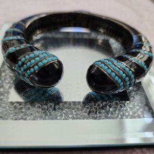 JOAN BOYCE BLACK ENAMEL WITH TURQUOISE SWAROVSKI CRYSTAL BRACELET